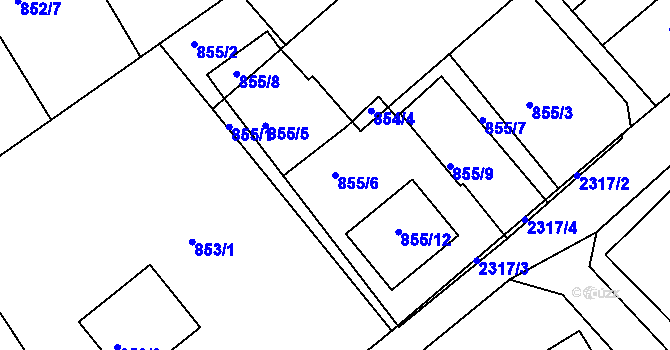 Parcela st. 855/6 v KÚ Teplice-Trnovany, Katastrální mapa