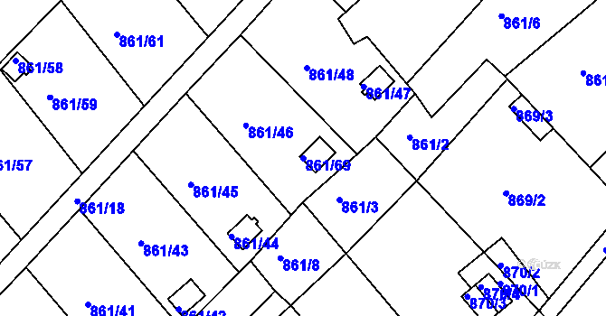 Parcela st. 861/69 v KÚ Teplice-Trnovany, Katastrální mapa