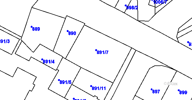 Parcela st. 891/7 v KÚ Teplice-Trnovany, Katastrální mapa