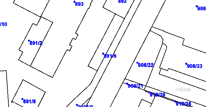 Parcela st. 891/9 v KÚ Teplice-Trnovany, Katastrální mapa