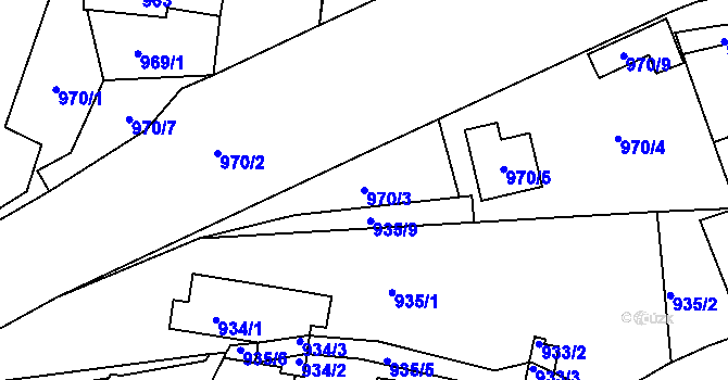 Parcela st. 970/3 v KÚ Teplice-Trnovany, Katastrální mapa