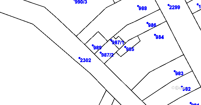 Parcela st. 987/2 v KÚ Teplice-Trnovany, Katastrální mapa