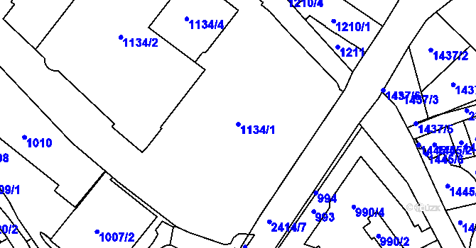 Parcela st. 1134/1 v KÚ Teplice-Trnovany, Katastrální mapa