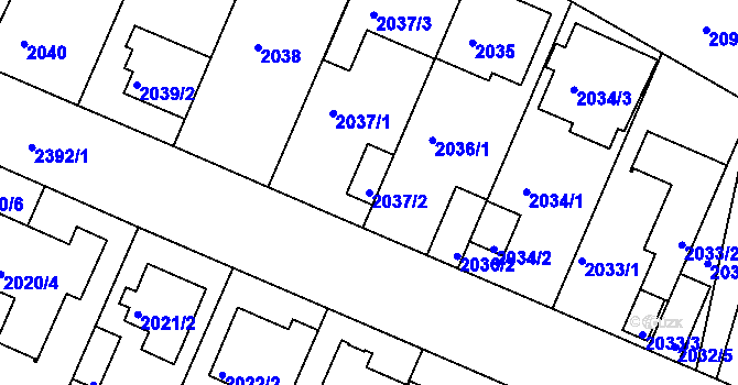 Parcela st. 2037/2 v KÚ Teplice-Trnovany, Katastrální mapa