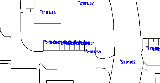 Parcela st. 2101/31 v KÚ Teplice-Trnovany, Katastrální mapa