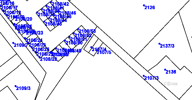 Parcela st. 2107/5 v KÚ Teplice-Trnovany, Katastrální mapa