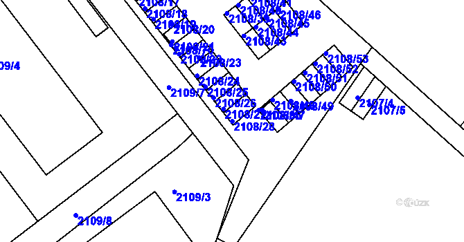 Parcela st. 2108/28 v KÚ Teplice-Trnovany, Katastrální mapa