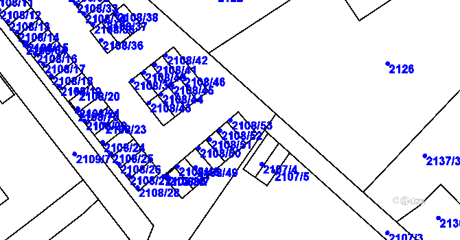 Parcela st. 2108/53 v KÚ Teplice-Trnovany, Katastrální mapa