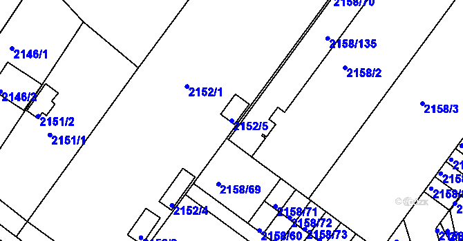 Parcela st. 2152/5 v KÚ Teplice-Trnovany, Katastrální mapa