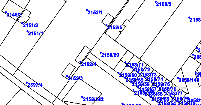 Parcela st. 2158/69 v KÚ Teplice-Trnovany, Katastrální mapa