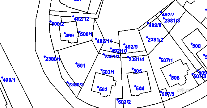 Parcela st. 2381/1 v KÚ Teplice-Trnovany, Katastrální mapa