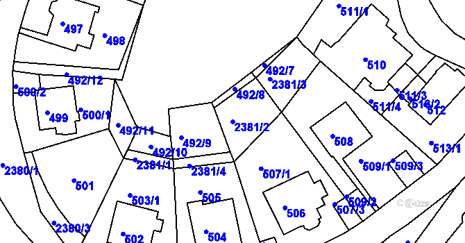 Parcela st. 2381/2 v KÚ Teplice-Trnovany, Katastrální mapa