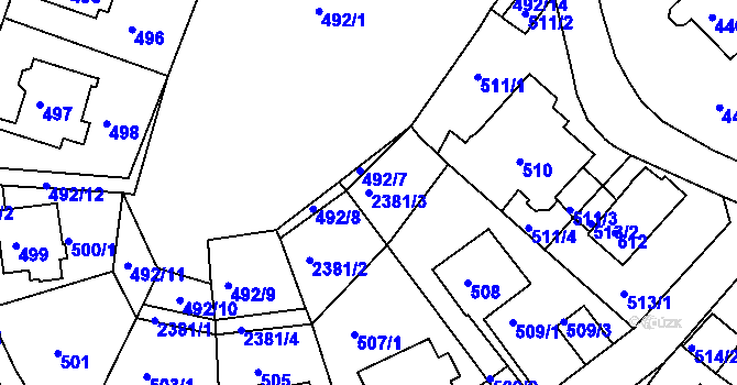 Parcela st. 2381/3 v KÚ Teplice-Trnovany, Katastrální mapa