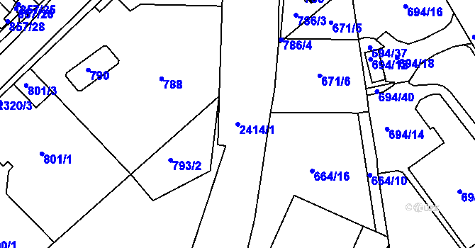 Parcela st. 2414/1 v KÚ Teplice-Trnovany, Katastrální mapa