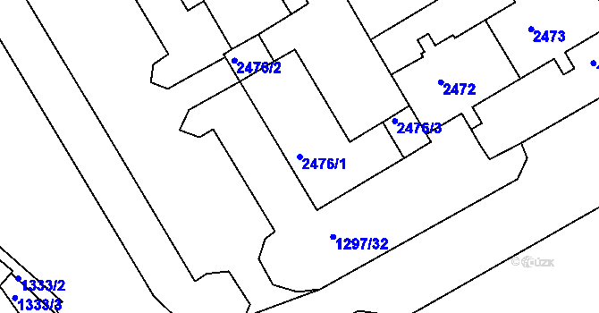 Parcela st. 2476/1 v KÚ Teplice-Trnovany, Katastrální mapa