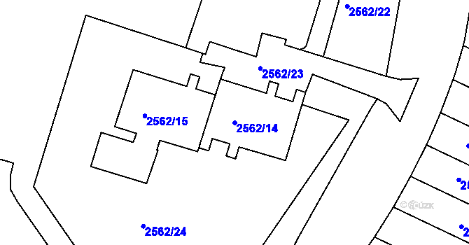 Parcela st. 2562/14 v KÚ Teplice-Trnovany, Katastrální mapa