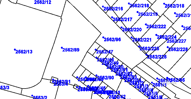 Parcela st. 2562/47 v KÚ Teplice-Trnovany, Katastrální mapa