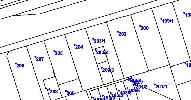 Parcela st. 203/2 v KÚ Teplice-Trnovany, Katastrální mapa