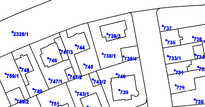 Parcela st. 738/1 v KÚ Teplice-Trnovany, Katastrální mapa