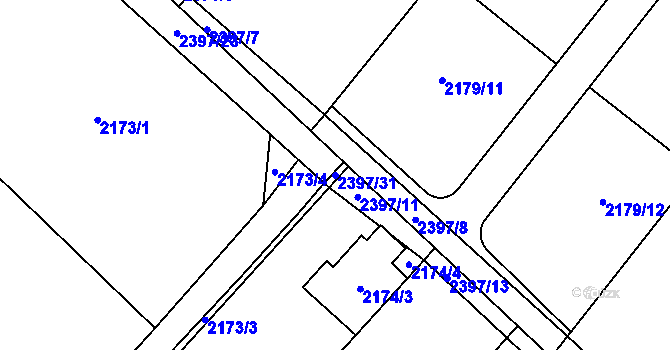 Parcela st. 2397/31 v KÚ Teplice-Trnovany, Katastrální mapa