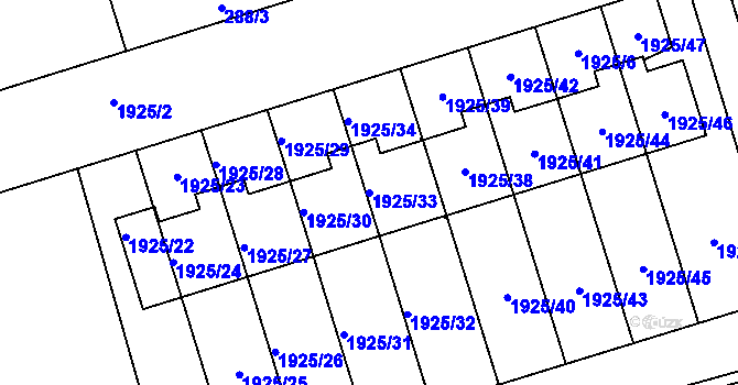 Parcela st. 1925/33 v KÚ Teplice-Trnovany, Katastrální mapa