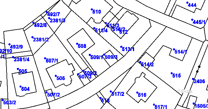 Parcela st. 509/3 v KÚ Teplice-Trnovany, Katastrální mapa