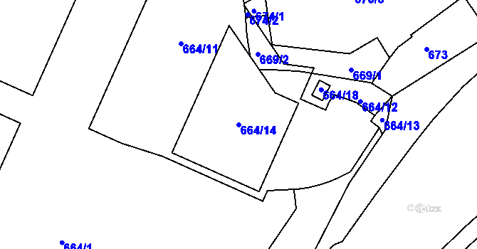 Parcela st. 664/14 v KÚ Teplice-Trnovany, Katastrální mapa