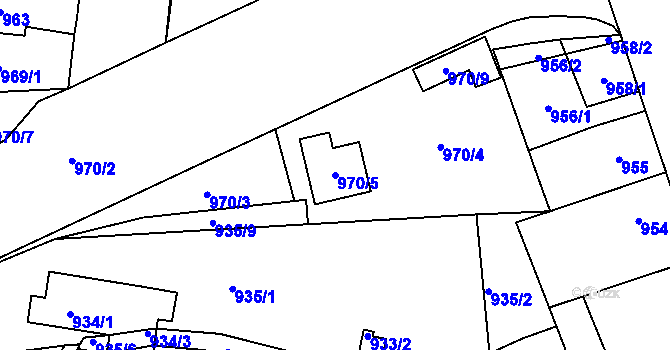 Parcela st. 970/5 v KÚ Teplice-Trnovany, Katastrální mapa