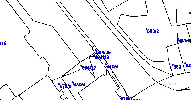 Parcela st. 694/35 v KÚ Teplice-Trnovany, Katastrální mapa