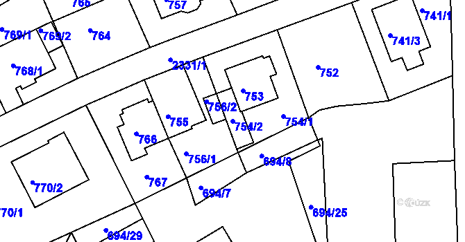 Parcela st. 754/2 v KÚ Teplice-Trnovany, Katastrální mapa