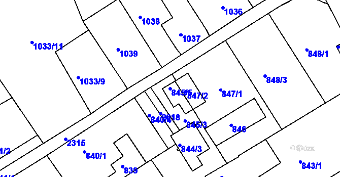 Parcela st. 845/5 v KÚ Teplice-Trnovany, Katastrální mapa