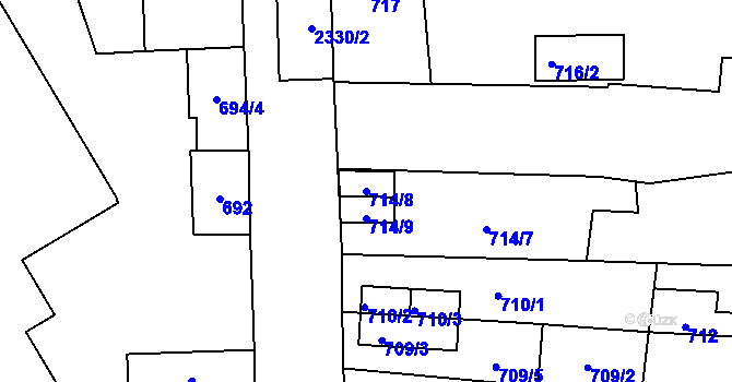 Parcela st. 714/8 v KÚ Teplice-Trnovany, Katastrální mapa