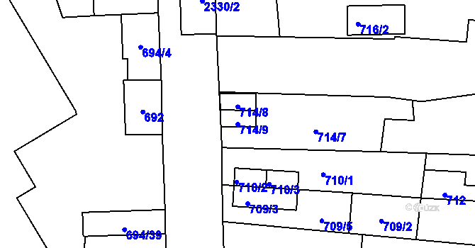 Parcela st. 714/9 v KÚ Teplice-Trnovany, Katastrální mapa