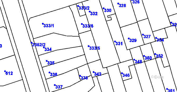 Parcela st. 333/5 v KÚ Teplice-Trnovany, Katastrální mapa