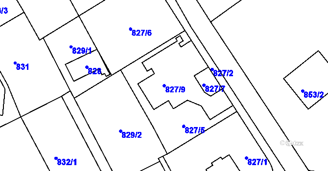 Parcela st. 827/9 v KÚ Teplice-Trnovany, Katastrální mapa