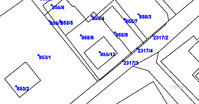 Parcela st. 855/12 v KÚ Teplice-Trnovany, Katastrální mapa