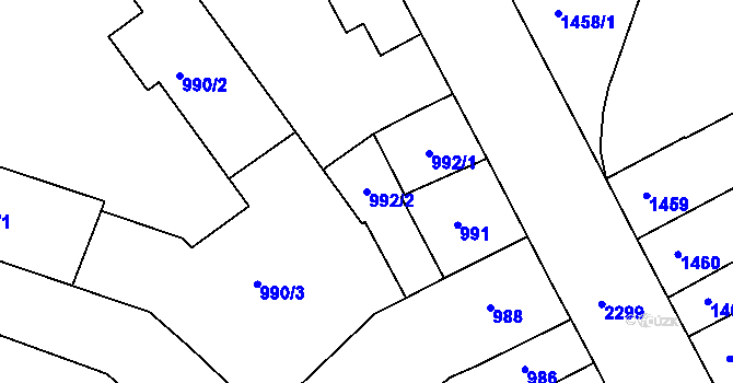 Parcela st. 992/2 v KÚ Teplice-Trnovany, Katastrální mapa