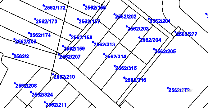 Parcela st. 2562/314 v KÚ Teplice-Trnovany, Katastrální mapa