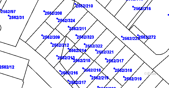 Parcela st. 2562/322 v KÚ Teplice-Trnovany, Katastrální mapa