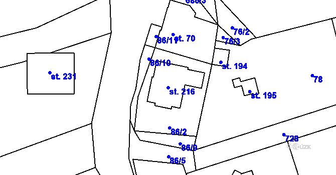 Parcela st. 216 v KÚ Teplice nad Bečvou, Katastrální mapa
