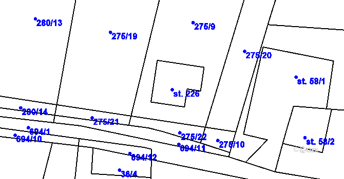 Parcela st. 226 v KÚ Teplice nad Bečvou, Katastrální mapa