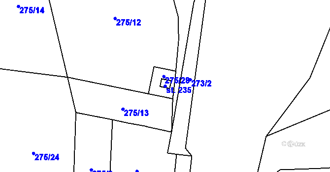 Parcela st. 235 v KÚ Teplice nad Bečvou, Katastrální mapa