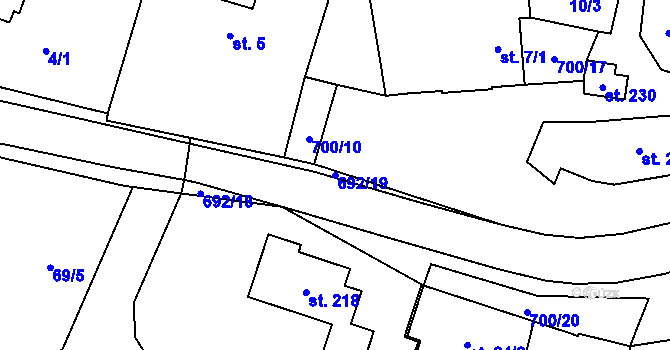 Parcela st. 692/19 v KÚ Teplice nad Bečvou, Katastrální mapa
