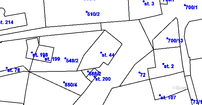 Parcela st. 44 v KÚ Teplice nad Bečvou, Katastrální mapa