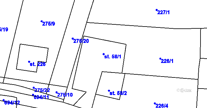 Parcela st. 58/1 v KÚ Teplice nad Bečvou, Katastrální mapa