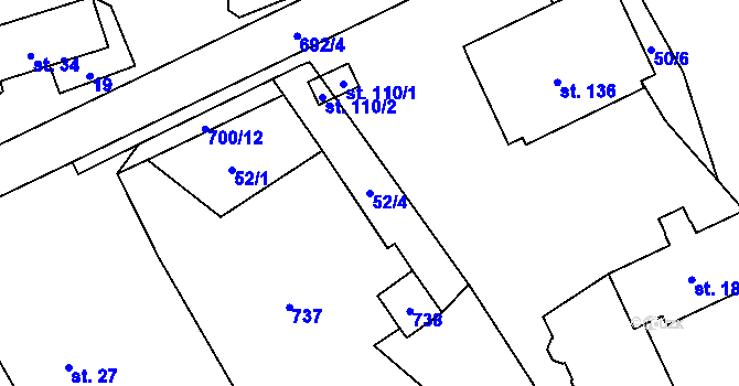 Parcela st. 52/4 v KÚ Teplice nad Bečvou, Katastrální mapa