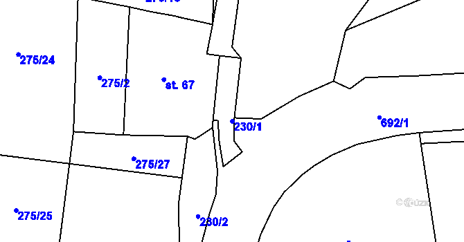 Parcela st. 230/1 v KÚ Teplice nad Bečvou, Katastrální mapa