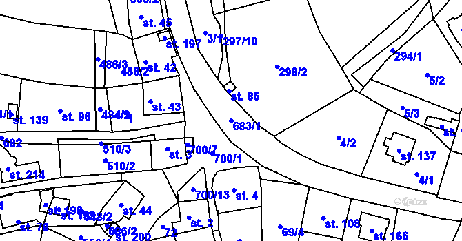 Parcela st. 683/1 v KÚ Teplice nad Bečvou, Katastrální mapa