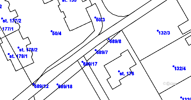 Parcela st. 689/7 v KÚ Teplice nad Bečvou, Katastrální mapa