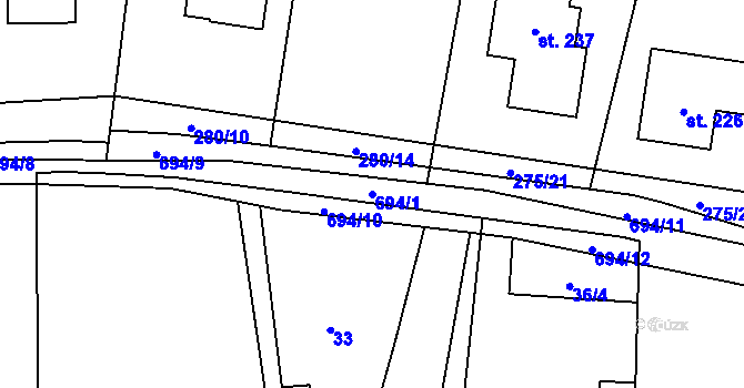 Parcela st. 694/1 v KÚ Teplice nad Bečvou, Katastrální mapa